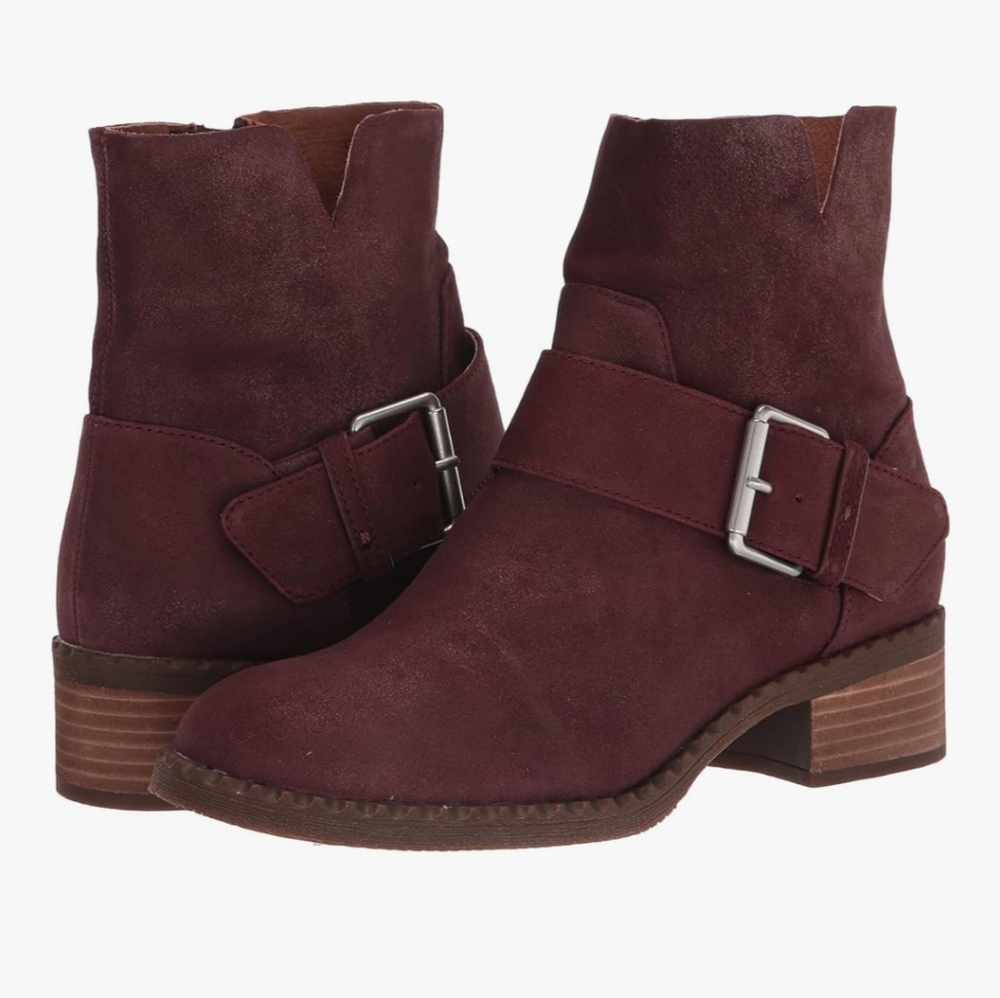 Gentle Souls Best Slit Moto Suede Casual Ankle Boots In Plumberry